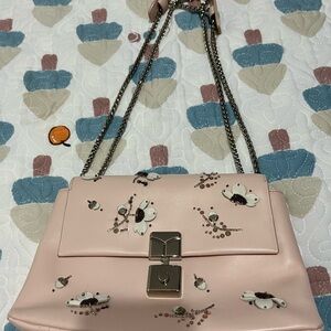 Elegant Pink Floral Embellished Shoulder Bag